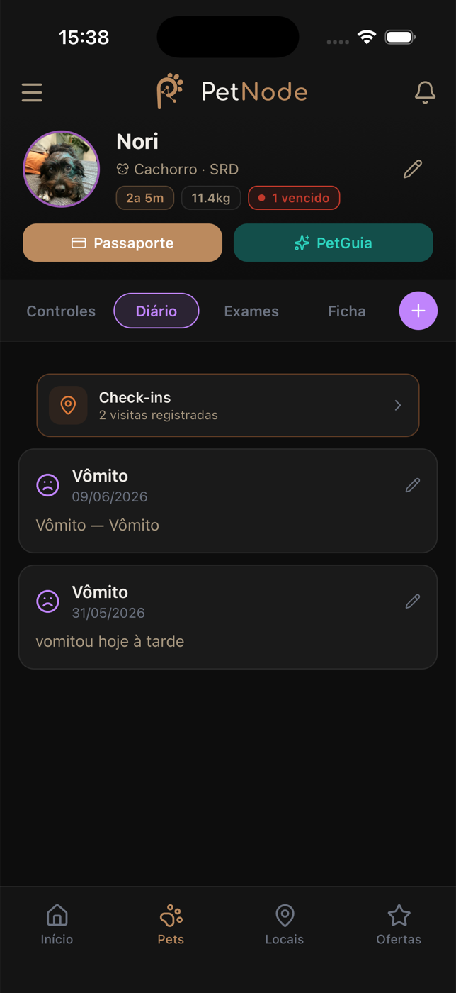 Diário de saúde da Nori no PetNode